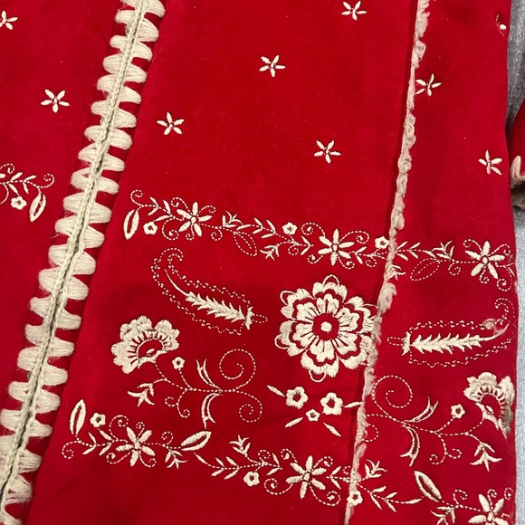 [Toddler 5Y]GAP Kids Hooded Coat Red Faux Suede Nordic Embroidered Shearling - Picture 5 of 11